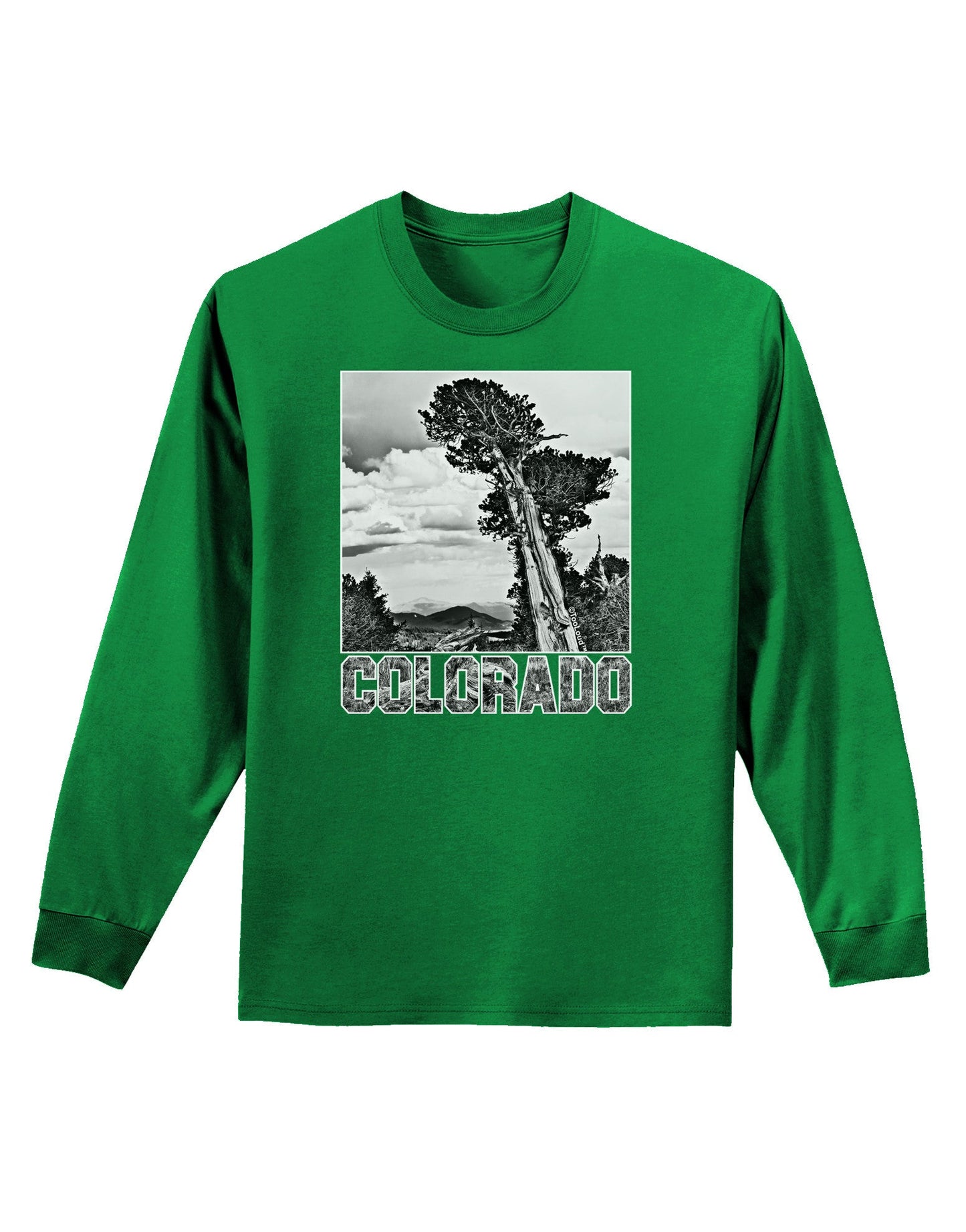 Colorado Landscape Text BW Adult Long Sleeve Dark T-Shirt-TooLoud-Kelly-Green-Small-Davson Sales