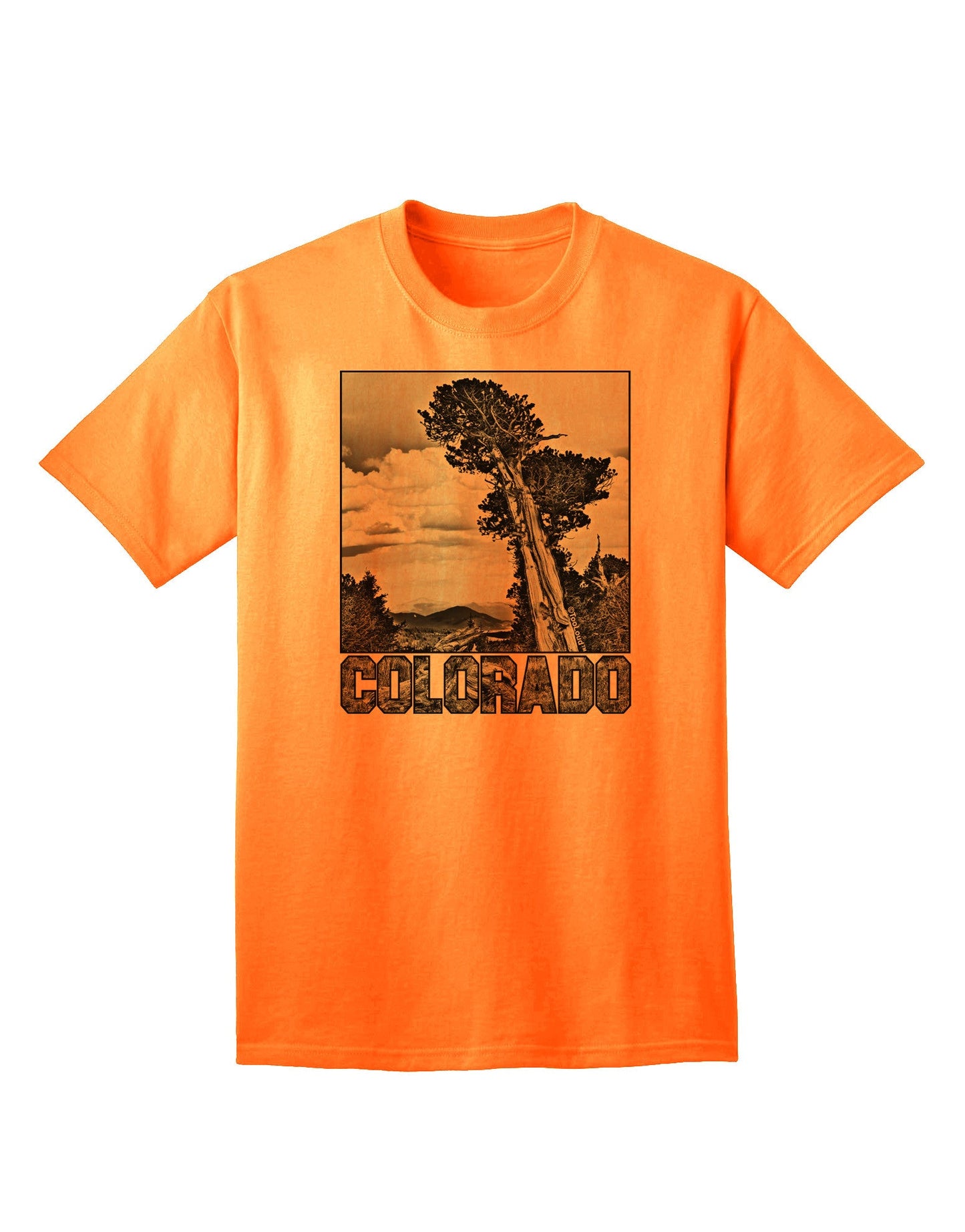 Colorado Landscape Text BW Adult T-Shirt-Mens T-Shirt-TooLoud-Neon-Orange-Small-Davson Sales