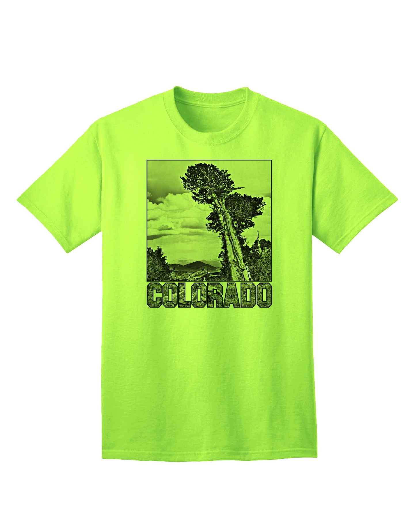 Colorado Landscape Text BW Adult T-Shirt-Mens T-Shirt-TooLoud-Neon-Green-Small-Davson Sales