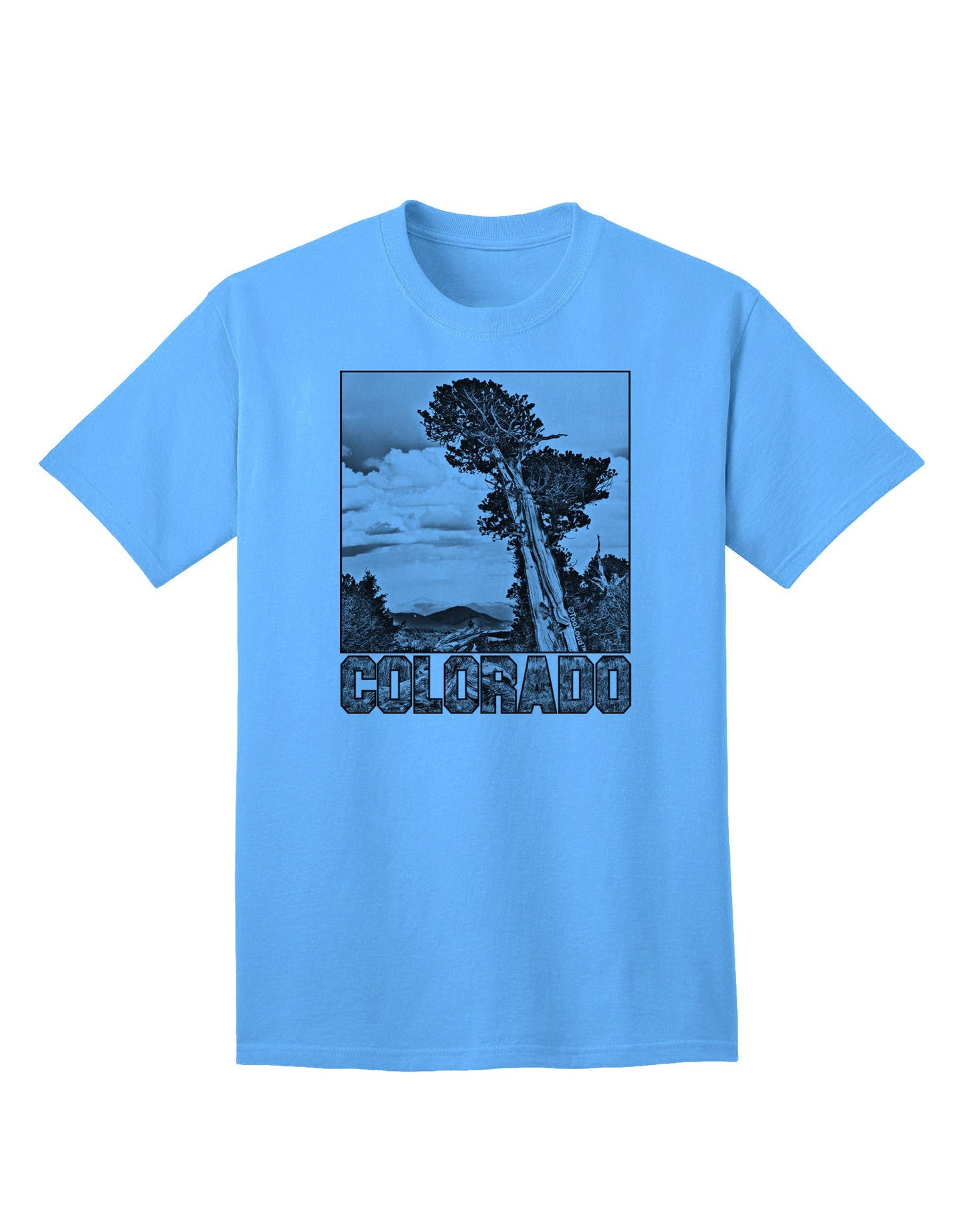 Colorado Landscape Text BW Adult T-Shirt-Mens T-Shirt-TooLoud-Aquatic-Blue-Small-Davson Sales