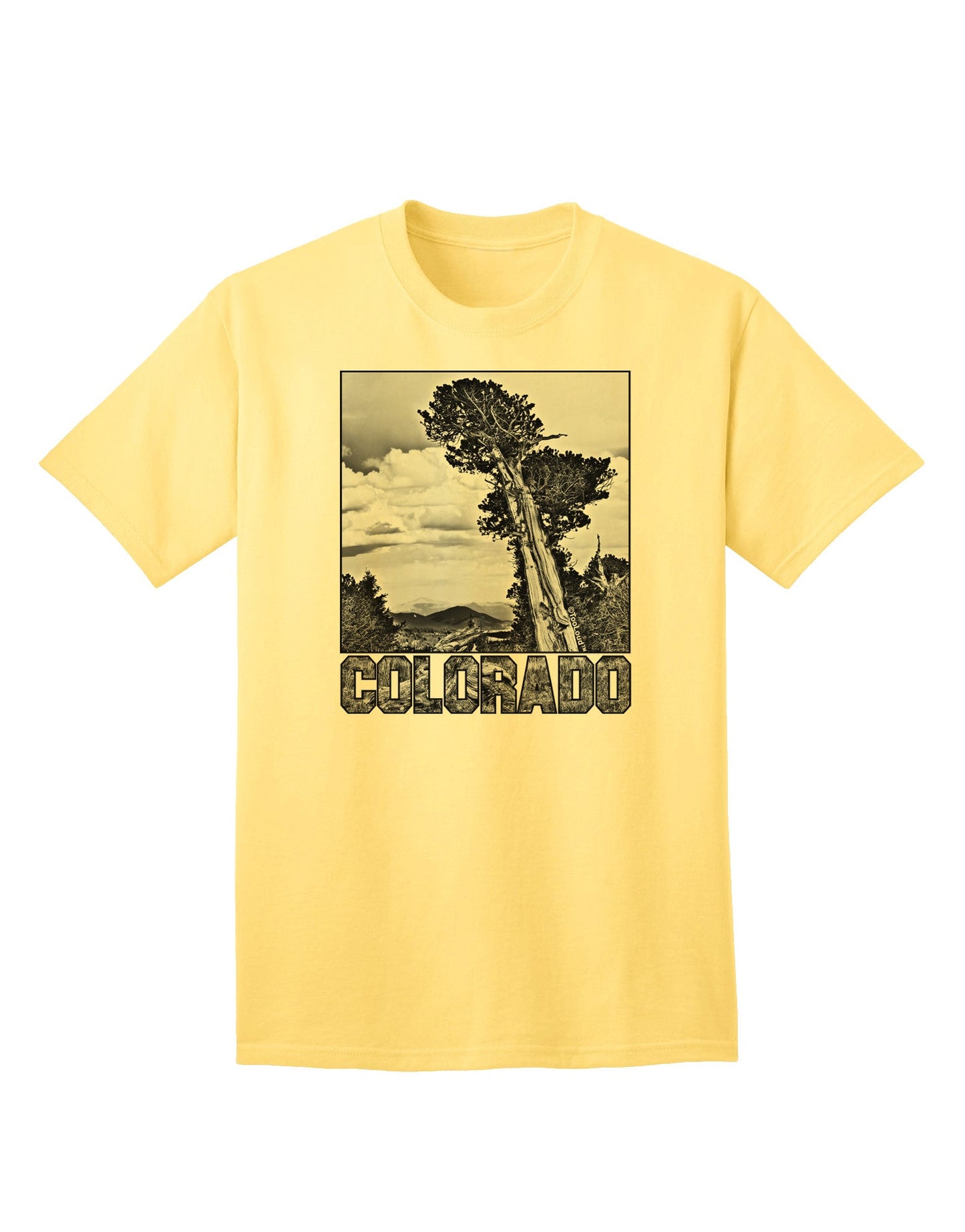 Colorado Landscape Text BW Adult T-Shirt-Mens T-Shirt-TooLoud-Yellow-Small-Davson Sales