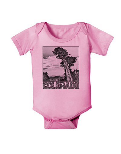 Colorado Landscape Text BW Baby Romper Bodysuit-Baby Romper-TooLoud-Pink-06-Months-Davson Sales