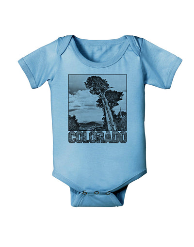 Colorado Landscape Text BW Baby Romper Bodysuit-Baby Romper-TooLoud-LightBlue-06-Months-Davson Sales