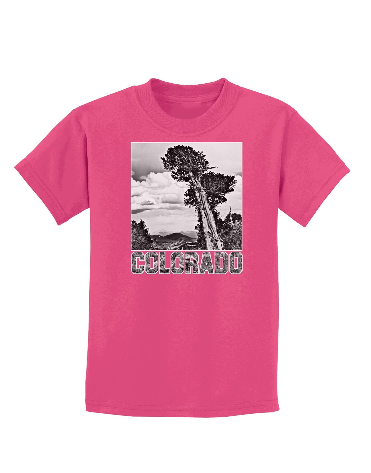 Colorado Landscape Text BW Childrens Dark T-Shirt-Childrens T-Shirt-TooLoud-Sangria-X-Small-Davson Sales