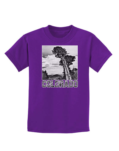 Colorado Landscape Text BW Childrens Dark T-Shirt-Childrens T-Shirt-TooLoud-Purple-X-Small-Davson Sales