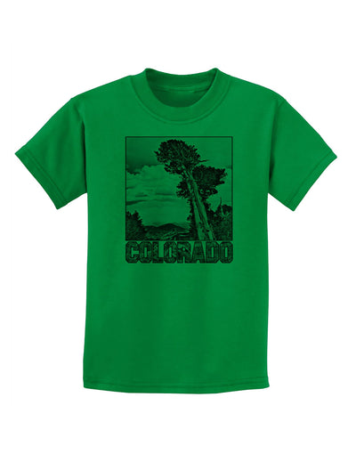 Colorado Landscape Text BW Childrens T-Shirt-Childrens T-Shirt-TooLoud-Kelly-Green-X-Small-Davson Sales