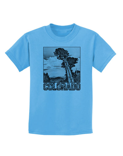 Colorado Landscape Text BW Childrens T-Shirt-Childrens T-Shirt-TooLoud-Aquatic-Blue-X-Small-Davson Sales