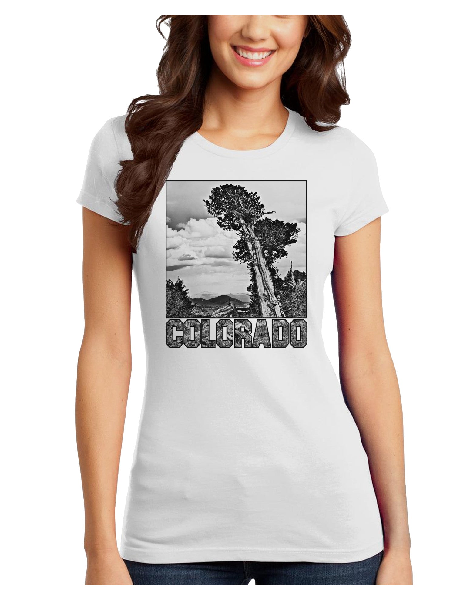 Colorado Landscape Text BW Juniors T-Shirt-Womens Juniors T-Shirt-TooLoud-White-Juniors Fitted X-Small-Davson Sales