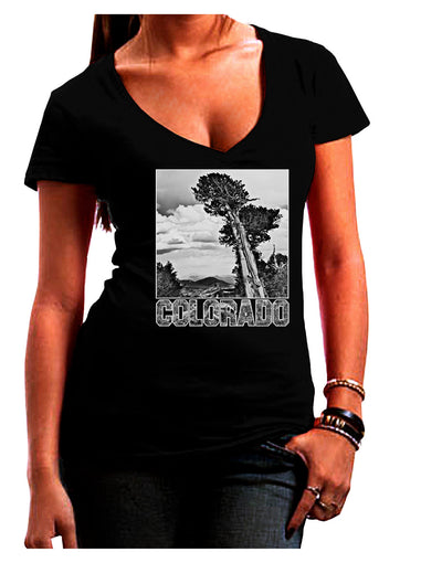 Colorado Landscape Text BW Juniors V-Neck Dark T-Shirt-Womens V-Neck T-Shirts-TooLoud-Black-Juniors Fitted Small-Davson Sales