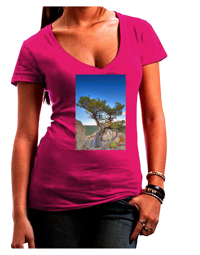 Colorado Landscape Tree Juniors V-Neck Dark T-Shirt-Womens V-Neck T-Shirts-TooLoud-Hot-Pink-Juniors Fitted Small-Davson Sales