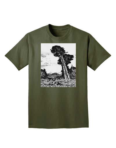 Colorado Landscape Watercolor BW Adult Dark T-Shirt-Mens T-Shirt-TooLoud-Military-Green-Small-Davson Sales