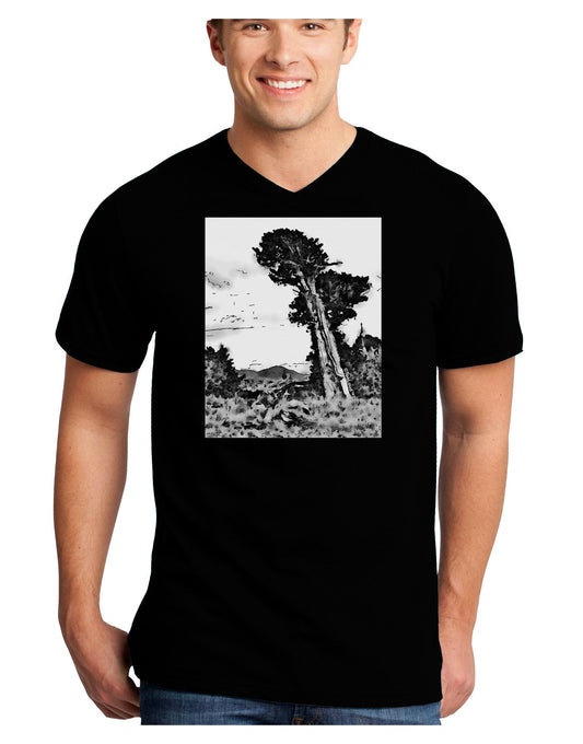 Colorado Landscape Watercolor BW Adult Dark V-Neck T-Shirt-TooLoud-Black-Small-Davson Sales