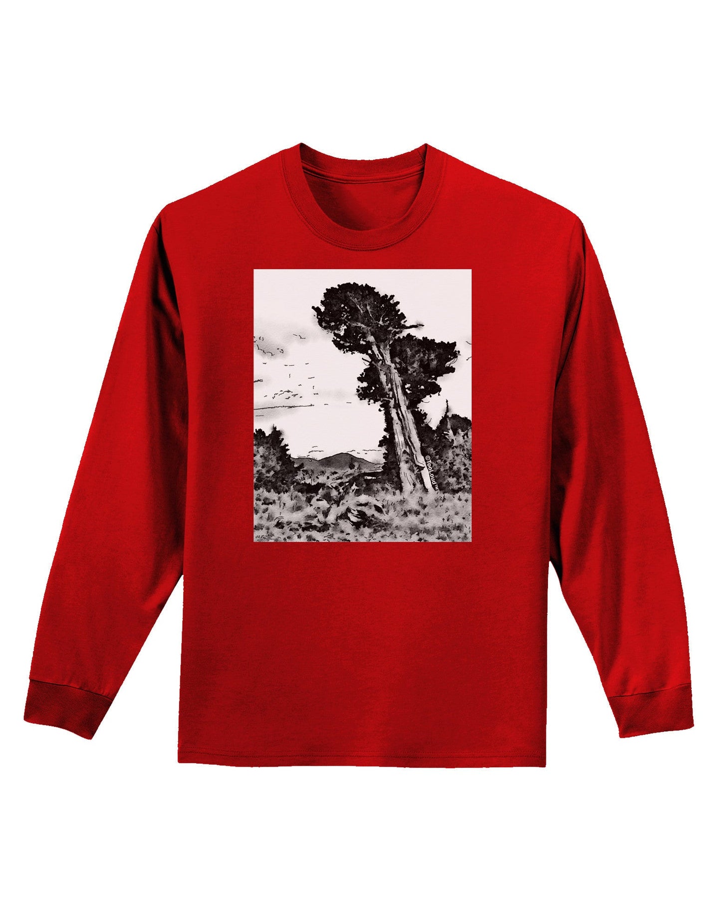 Colorado Landscape Watercolor BW Adult Long Sleeve Dark T-Shirt-TooLoud-Red-Small-Davson Sales