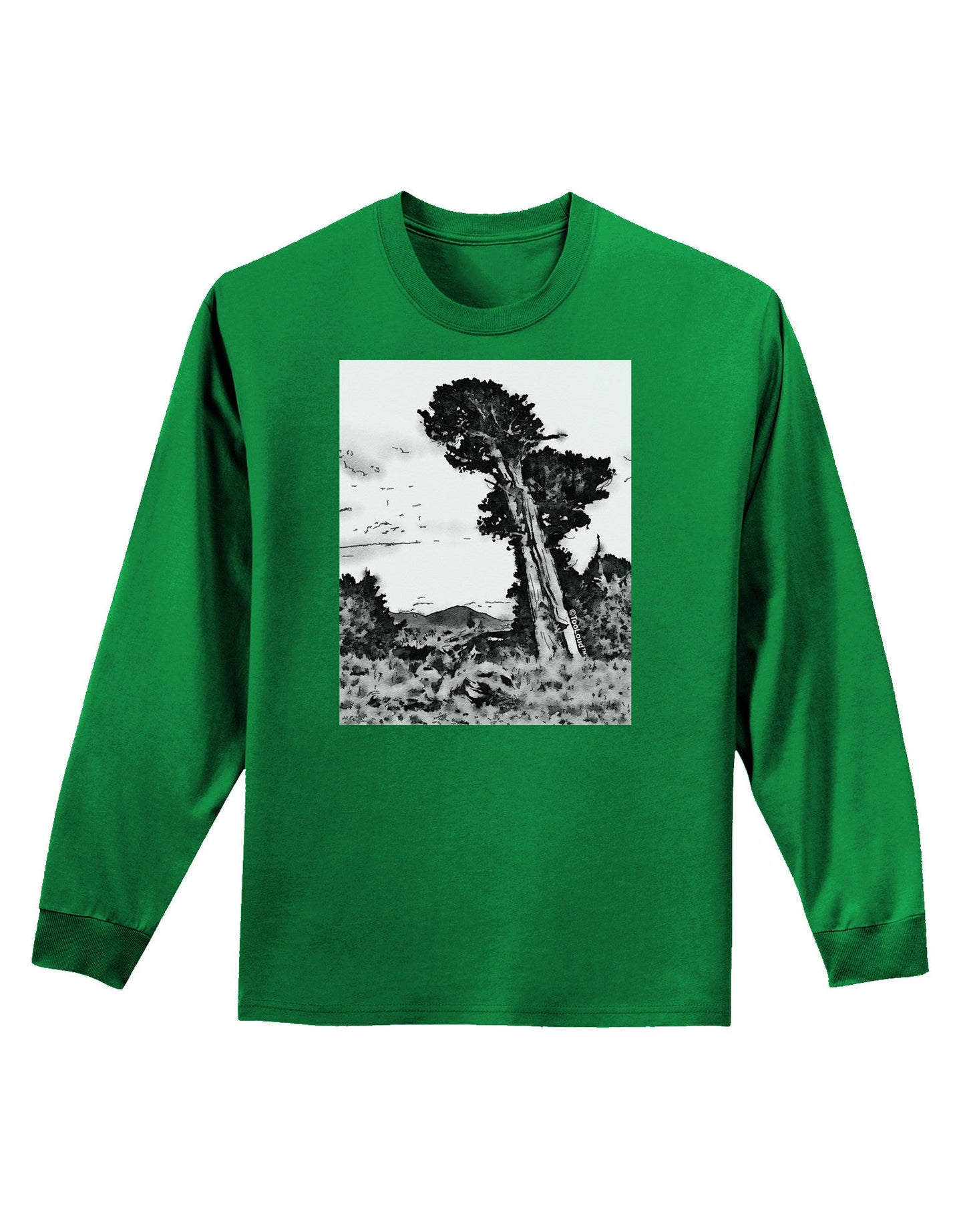 Colorado Landscape Watercolor BW Adult Long Sleeve Dark T-Shirt-TooLoud-Kelly-Green-Small-Davson Sales