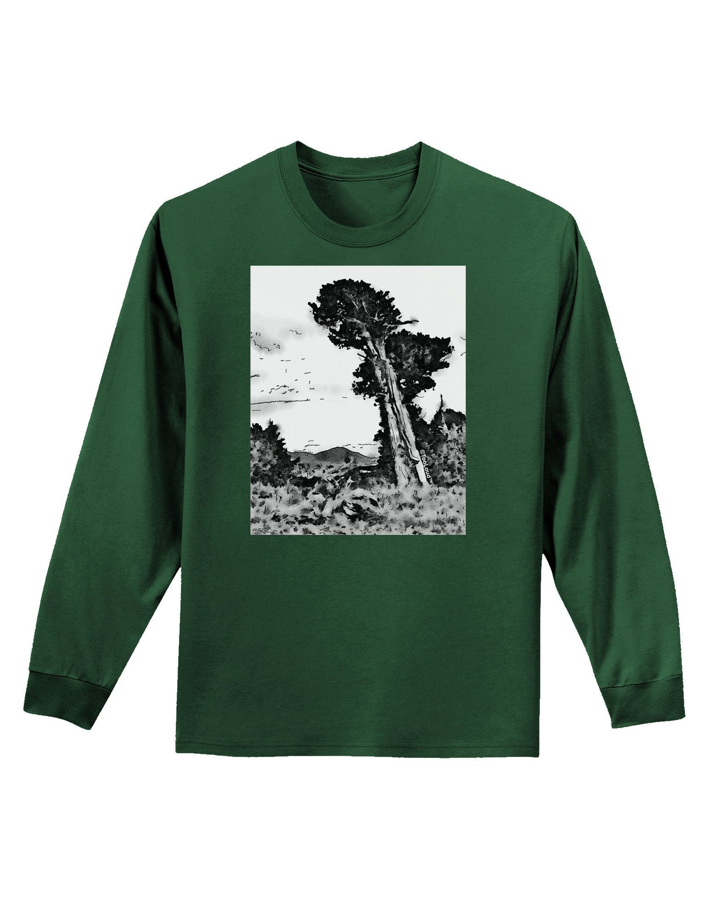 Colorado Landscape Watercolor BW Adult Long Sleeve Dark T-Shirt-TooLoud-Dark-Green-Small-Davson Sales