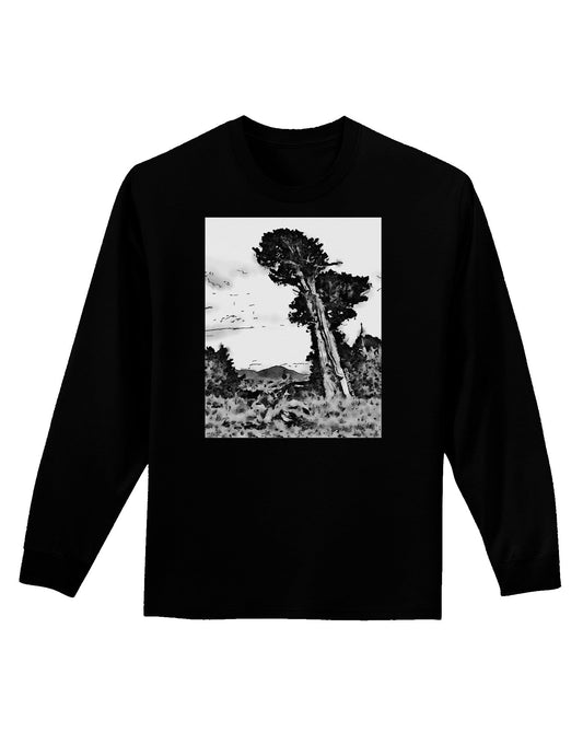 Colorado Landscape Watercolor BW Adult Long Sleeve Dark T-Shirt-TooLoud-Black-Small-Davson Sales