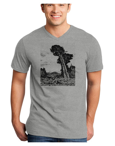 Colorado Landscape Watercolor BW Adult V-Neck T-shirt-Mens V-Neck T-Shirt-TooLoud-HeatherGray-Small-Davson Sales