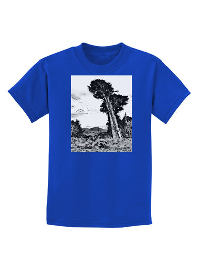 Colorado Landscape Watercolor BW Childrens Dark T-Shirt-Childrens T-Shirt-TooLoud-Royal-Blue-X-Small-Davson Sales