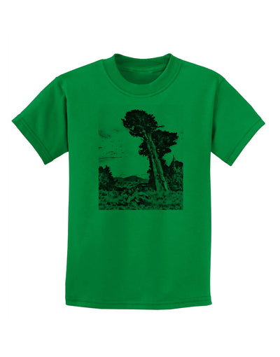 Colorado Landscape Watercolor BW Childrens T-Shirt-Childrens T-Shirt-TooLoud-Kelly-Green-X-Small-Davson Sales