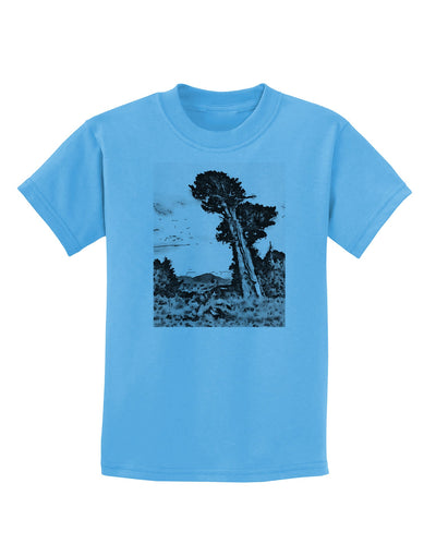 Colorado Landscape Watercolor BW Childrens T-Shirt-Childrens T-Shirt-TooLoud-Aquatic-Blue-X-Small-Davson Sales