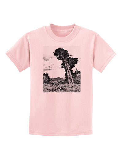 Colorado Landscape Watercolor BW Childrens T-Shirt-Childrens T-Shirt-TooLoud-PalePink-X-Small-Davson Sales