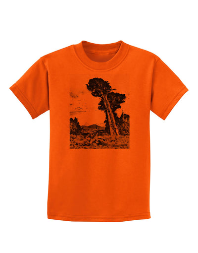 Colorado Landscape Watercolor BW Childrens T-Shirt-Childrens T-Shirt-TooLoud-Orange-X-Small-Davson Sales