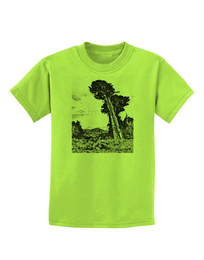 Colorado Landscape Watercolor BW Childrens T-Shirt-Childrens T-Shirt-TooLoud-Lime-Green-X-Small-Davson Sales