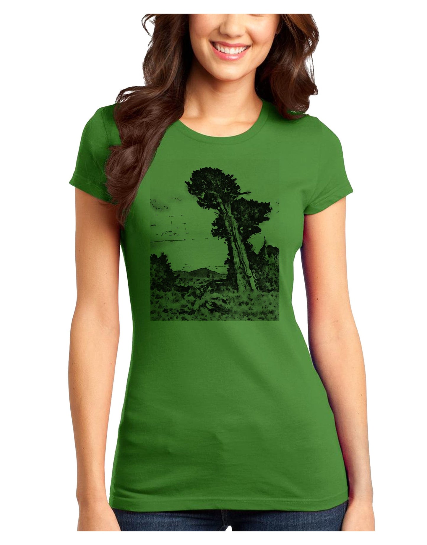 Colorado Landscape Watercolor BW Juniors T-Shirt-Womens Juniors T-Shirt-TooLoud-Kiwi-Green-Juniors Fitted X-Small-Davson Sales