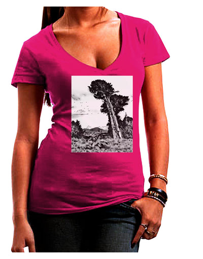 Colorado Landscape Watercolor BW Juniors V-Neck Dark T-Shirt-Womens V-Neck T-Shirts-TooLoud-Hot-Pink-Juniors Fitted Small-Davson Sales