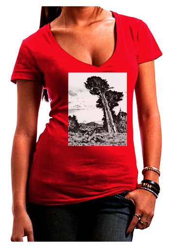 Colorado Landscape Watercolor BW Juniors V-Neck Dark T-Shirt-Womens V-Neck T-Shirts-TooLoud-Red-Juniors Fitted Small-Davson Sales