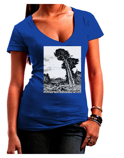 Colorado Landscape Watercolor BW Juniors V-Neck Dark T-Shirt-Womens V-Neck T-Shirts-TooLoud-Royal-Blue-Juniors Fitted Small-Davson Sales