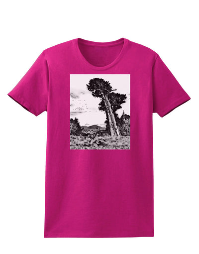 Colorado Landscape Watercolor BW Womens Dark T-Shirt-TooLoud-Hot-Pink-Small-Davson Sales