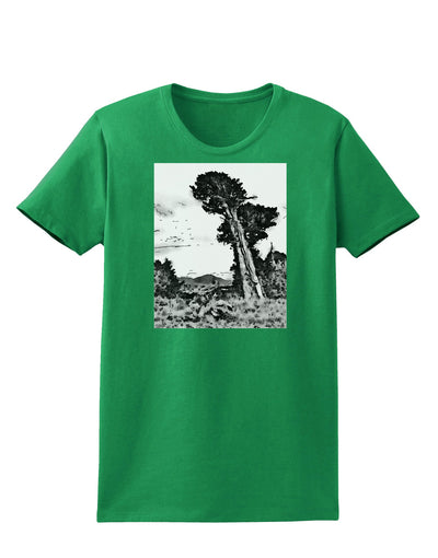 Colorado Landscape Watercolor BW Womens Dark T-Shirt-TooLoud-Kelly-Green-X-Small-Davson Sales