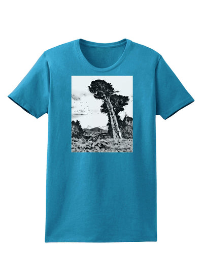 Colorado Landscape Watercolor BW Womens Dark T-Shirt-TooLoud-Turquoise-X-Small-Davson Sales