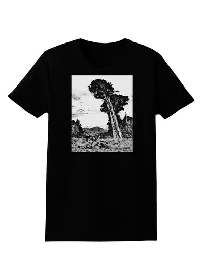 Colorado Landscape Watercolor BW Womens Dark T-Shirt-TooLoud-Black-X-Small-Davson Sales