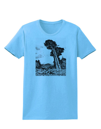 Colorado Landscape Watercolor BW Womens T-Shirt-Womens T-Shirt-TooLoud-Aquatic-Blue-X-Small-Davson Sales