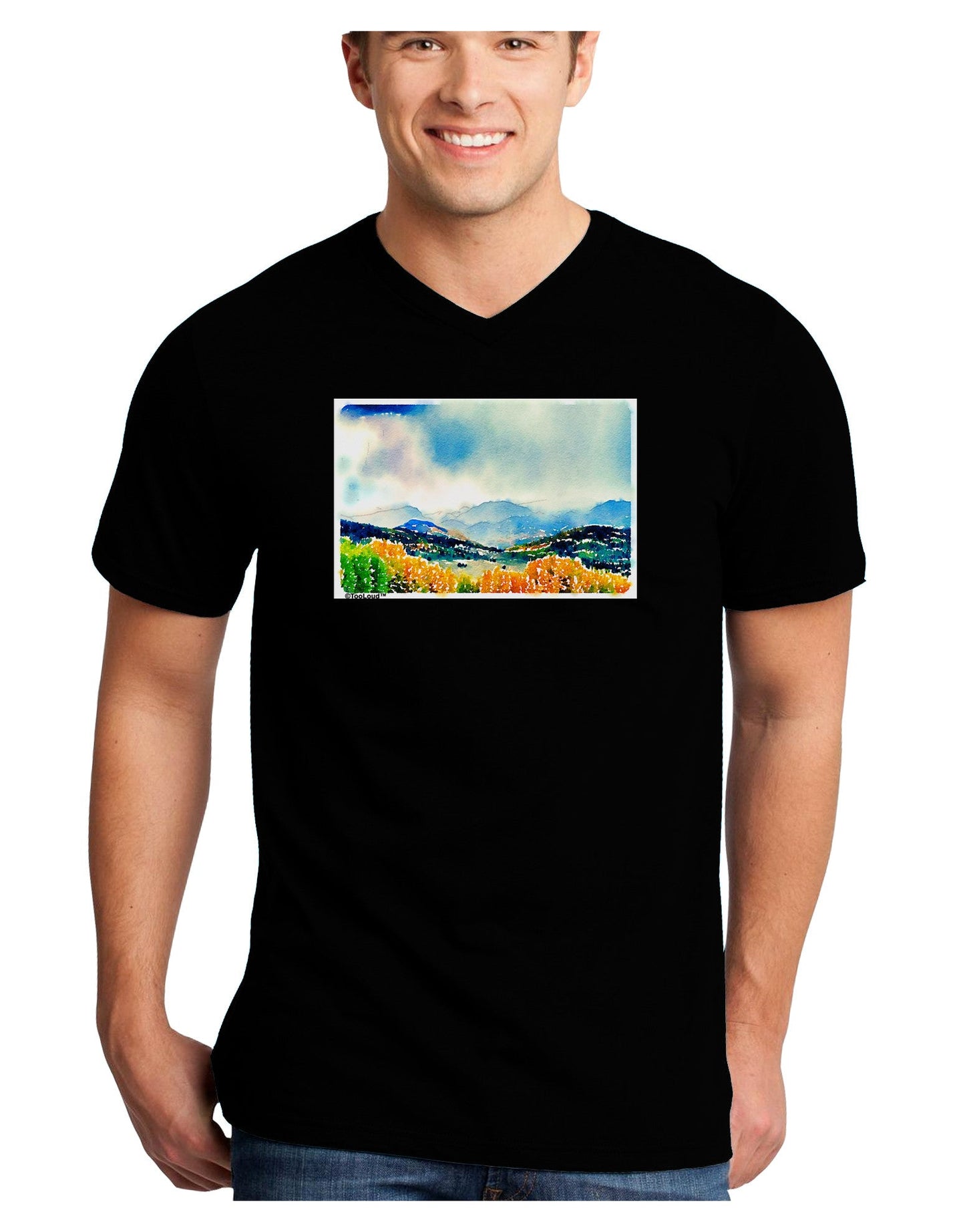 Colorado Mountain Scene Adult Dark V-Neck T-Shirt-TooLoud-Black-Small-Davson Sales