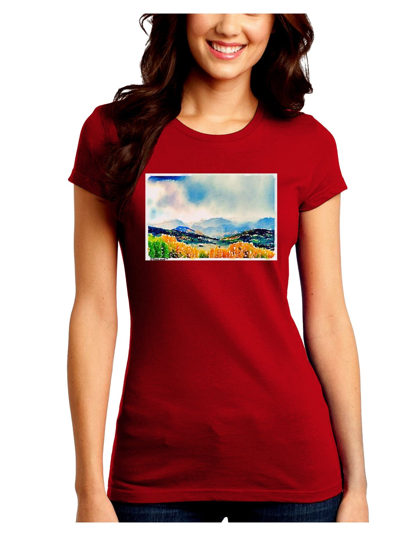 Colorado Mountain Scene Juniors Petite Crew Dark T-Shirt-T-Shirts Juniors Tops-TooLoud-Red-Juniors Fitted Small-Davson Sales