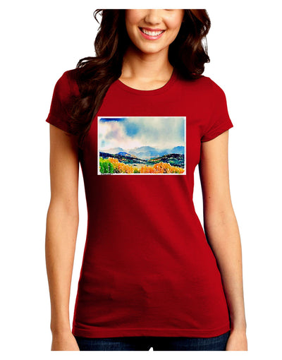 Colorado Mountain Scene Juniors Petite Crew Dark T-Shirt-T-Shirts Juniors Tops-TooLoud-Red-Juniors Fitted Small-Davson Sales