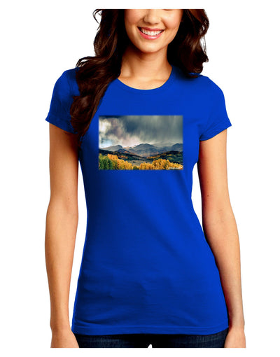 Colorado Mountain Scene Photo Juniors Petite Crew Dark T-Shirt-T-Shirts Juniors Tops-TooLoud-Royal-Blue-Juniors Fitted Small-Davson Sales