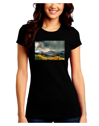 Colorado Mountain Scene Photo Juniors Petite Crew Dark T-Shirt-T-Shirts Juniors Tops-TooLoud-Black-Juniors Fitted Small-Davson Sales