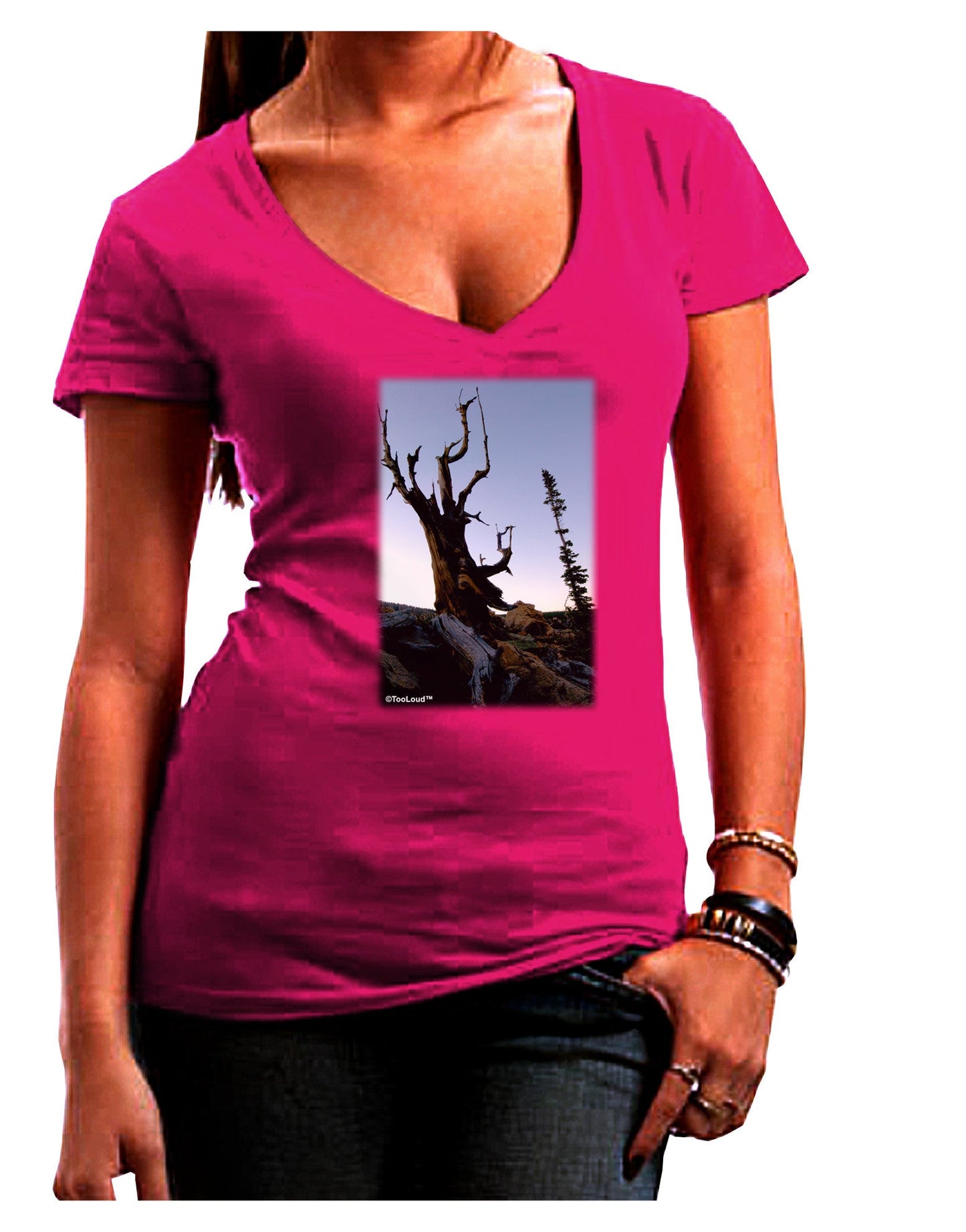 Colorado Mountain Scenery Womens V-Neck Dark T-Shirt-Womens V-Neck T-Shirts-TooLoud-Hot-Pink-Juniors Fitted Small-Davson Sales