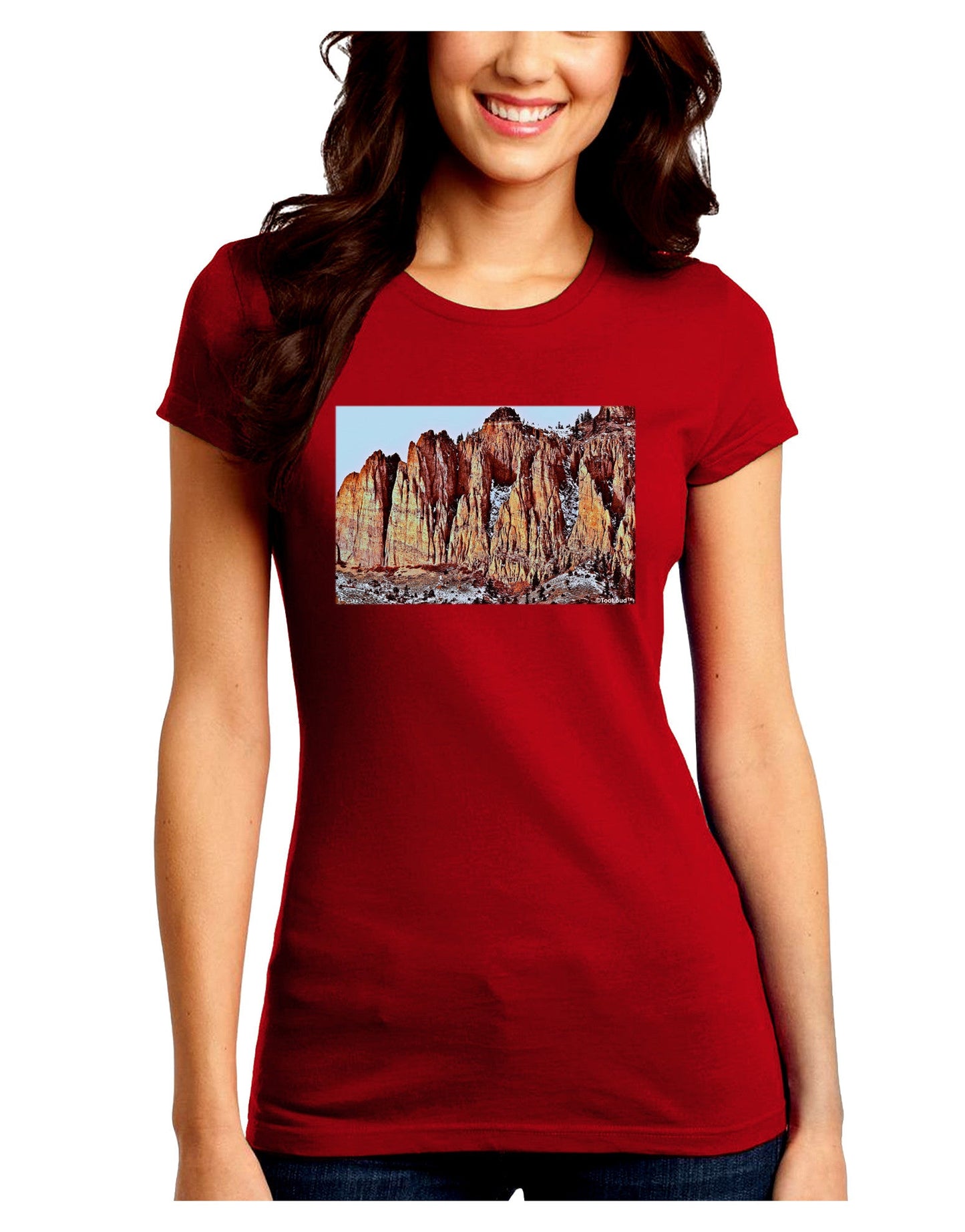 Colorado Mountain Spires Juniors Petite Crew Dark T-Shirt-T-Shirts Juniors Tops-TooLoud-Red-Juniors Fitted Small-Davson Sales