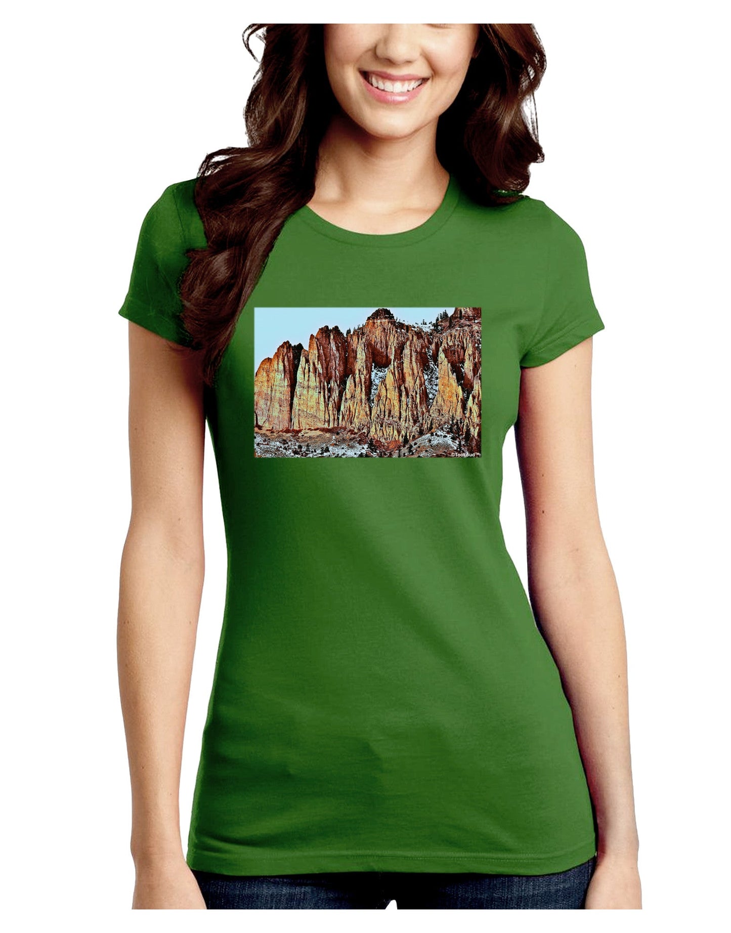 Colorado Mountain Spires Juniors Petite Crew Dark T-Shirt-T-Shirts Juniors Tops-TooLoud-Kiwi-Green-Juniors Fitted Small-Davson Sales