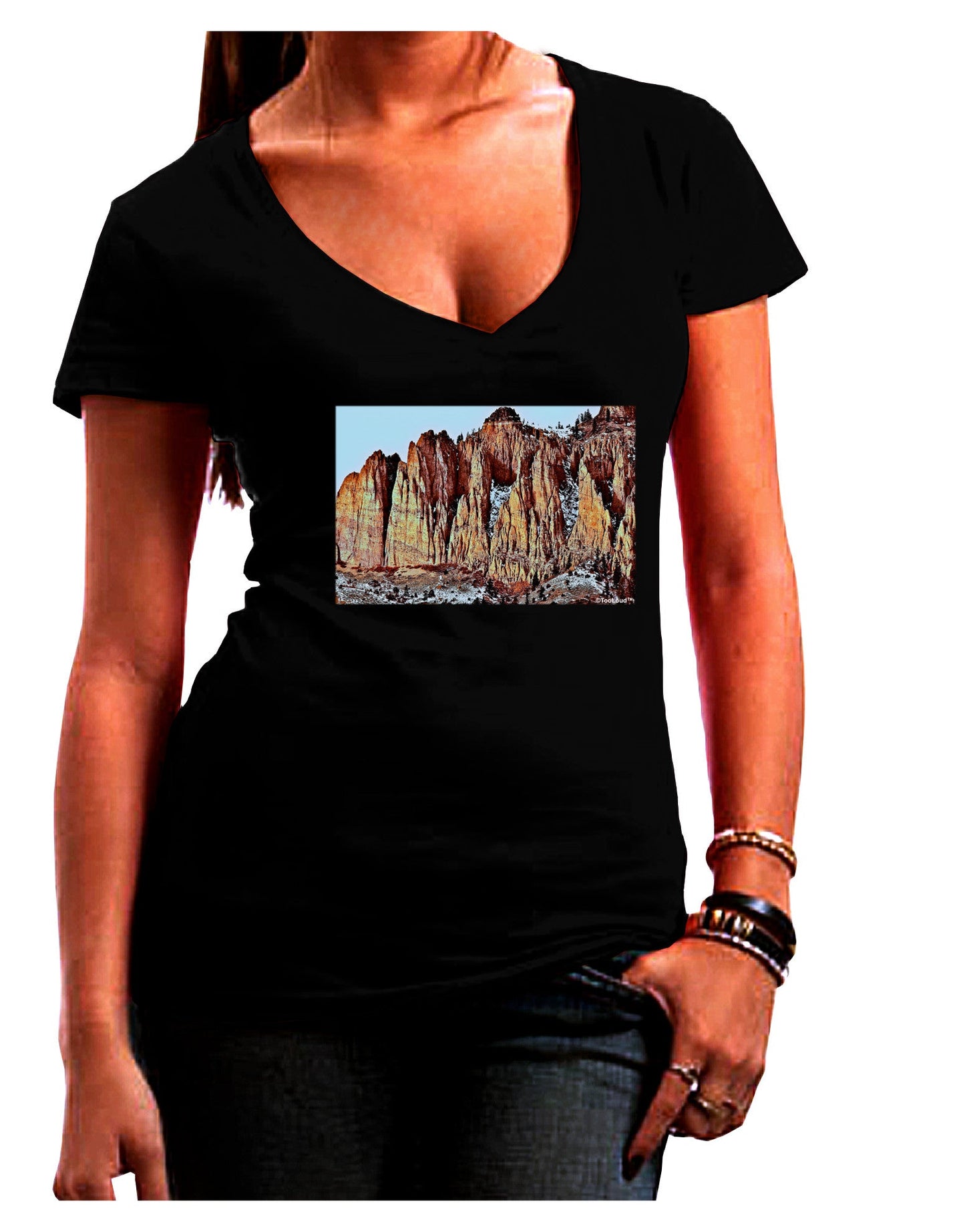 Colorado Mountain Spires Womens V-Neck Dark T-Shirt-Womens V-Neck T-Shirts-TooLoud-Black-Juniors Fitted Small-Davson Sales