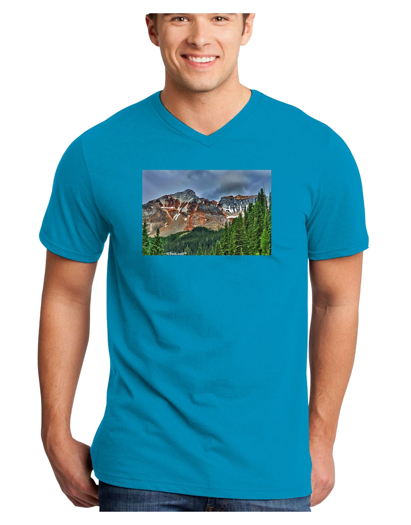 Colorado Mountains Forrest Adult Dark V-Neck T-Shirt-TooLoud-Turquoise-Small-Davson Sales