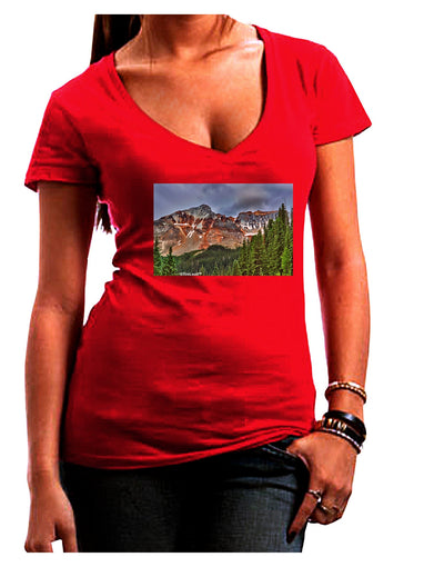 Colorado Mountains Forrest Juniors V-Neck Dark T-Shirt-Womens V-Neck T-Shirts-TooLoud-Red-Juniors Fitted Small-Davson Sales