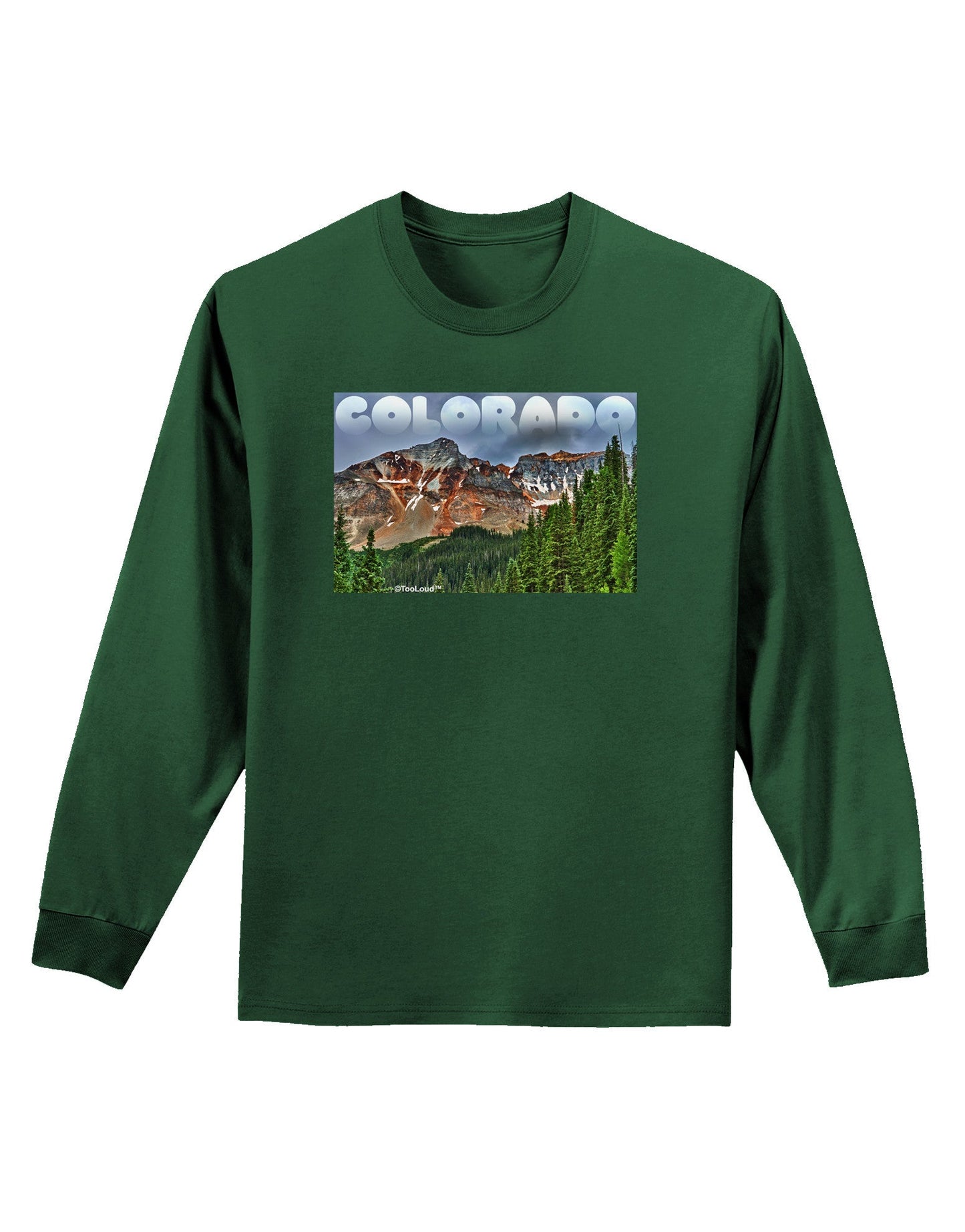 Colorado Mountains Forrest Text Adult Long Sleeve Dark T-Shirt-TooLoud-Dark-Green-Small-Davson Sales