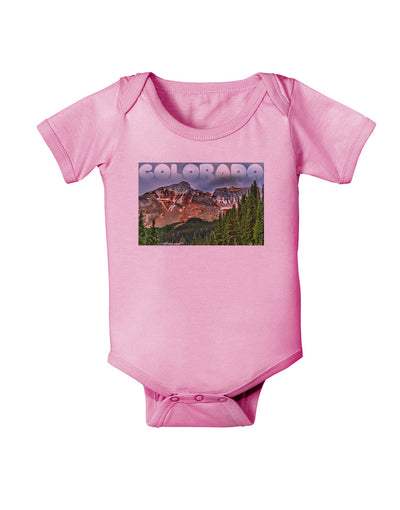 Colorado Mountains Forrest Text Baby Romper Bodysuit-Baby Romper-TooLoud-Pink-06-Months-Davson Sales