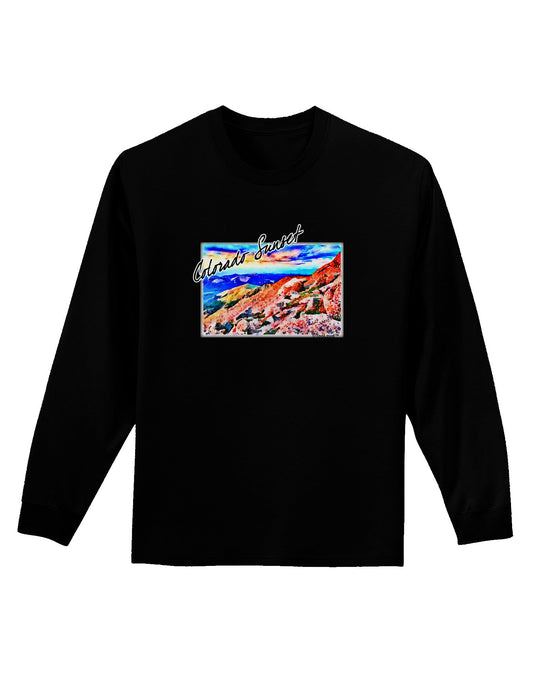 Colorado Mtn Sunset Bold WaterColor Adult Long Sleeve Dark T-Shirt-TooLoud-Black-Small-Davson Sales